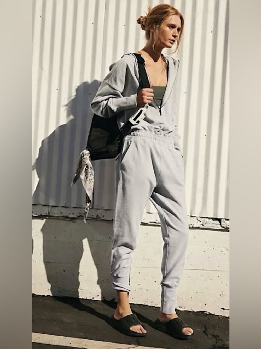 FP Movement Free People Training Day Jumpsuit Soft Gray Hooded S Street Casual